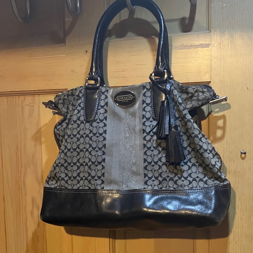 Coach Black and Gray Signature Satchel
